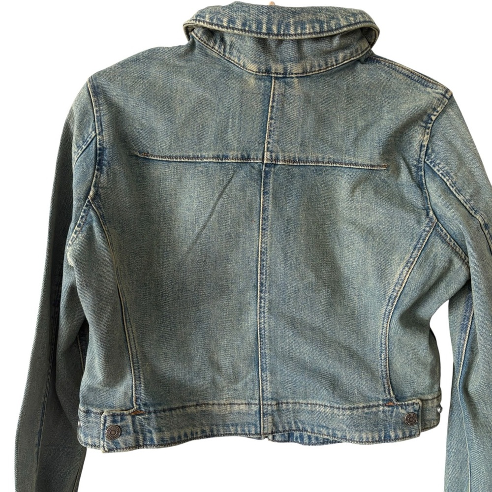 Women’s Levi’s Distressed Denim Jacket Cropped Full Zipper Size Large NWT - Picture 7 of 9